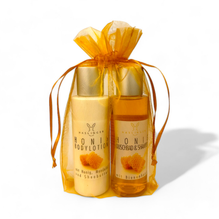 Haslinger Geschenkset Honig 2x100ml, 1x Duschbad & Shampoo & 1x Bodylotion, im Organzabeutel