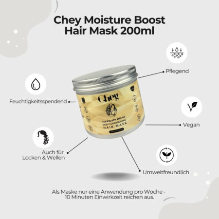 Chey Moisture Boost Hair Mask 200ml, für trockenes & strapaziertes Haar, Leicht beduftet1